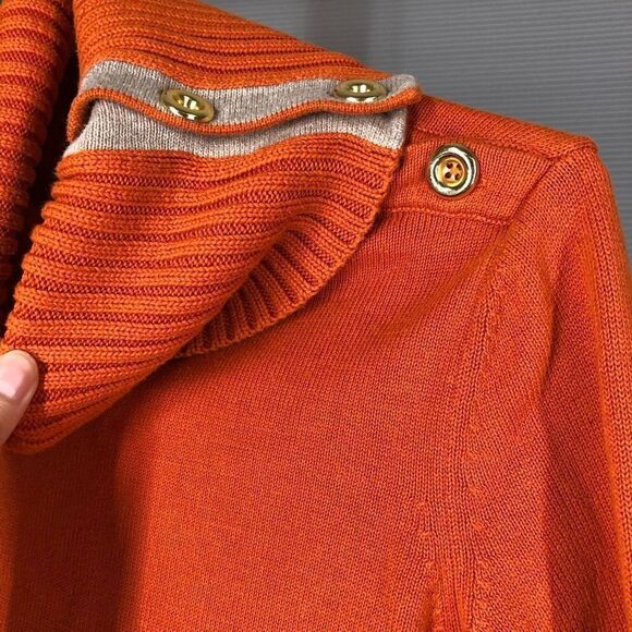 BANANA REPUBLIC Orange Turtleneck Gold Buttons Sz M - Picture 3 of 6